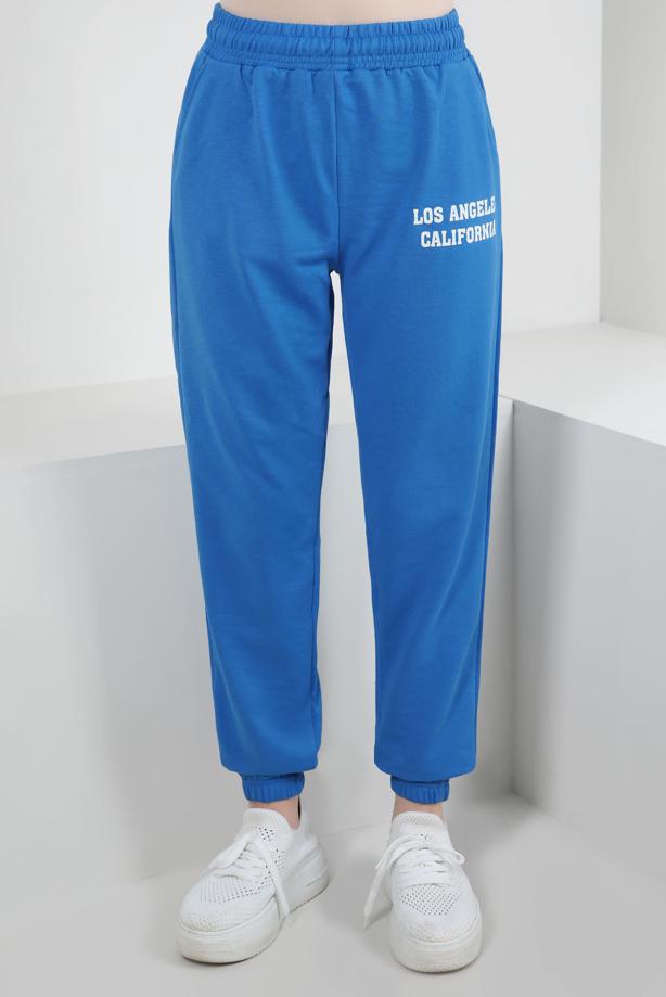 Vêtements hijab BLEU PANTALON DE SPORT TAILLE ÉLASTIQUE AVEC DÉTAIL SLOGAN T 1602 - TRENDTESETTÜR