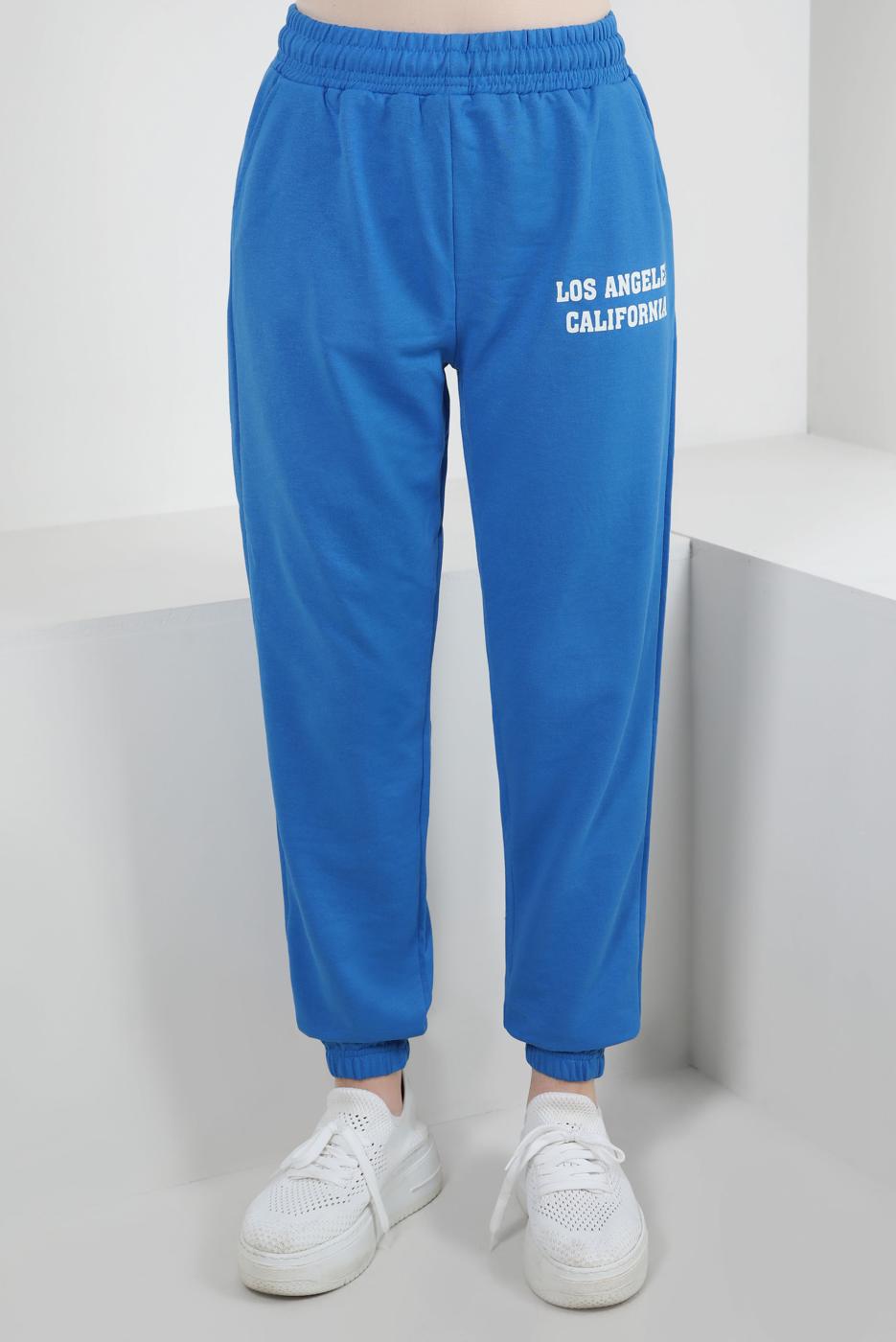 Vêtements hijab BLEU PANTALON DE SPORT TAILLE ÉLASTIQUE AVEC DÉTAIL SLOGAN T 1602