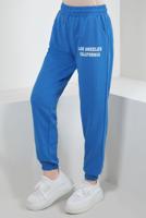 Vêtements hijab BLEU PANTALON DE SPORT TAILLE ÉLASTIQUE AVEC DÉTAIL SLOGAN T 1602