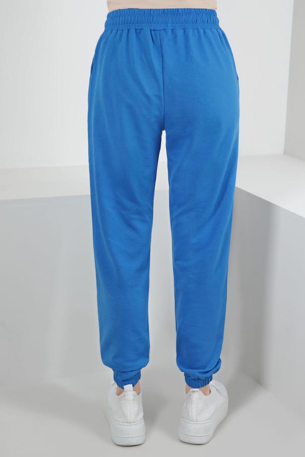 Vêtements hijab BLEU PANTALON DE SPORT TAILLE ÉLASTIQUE AVEC DÉTAIL SLOGAN T 1602 - TRENDTESETTÜR