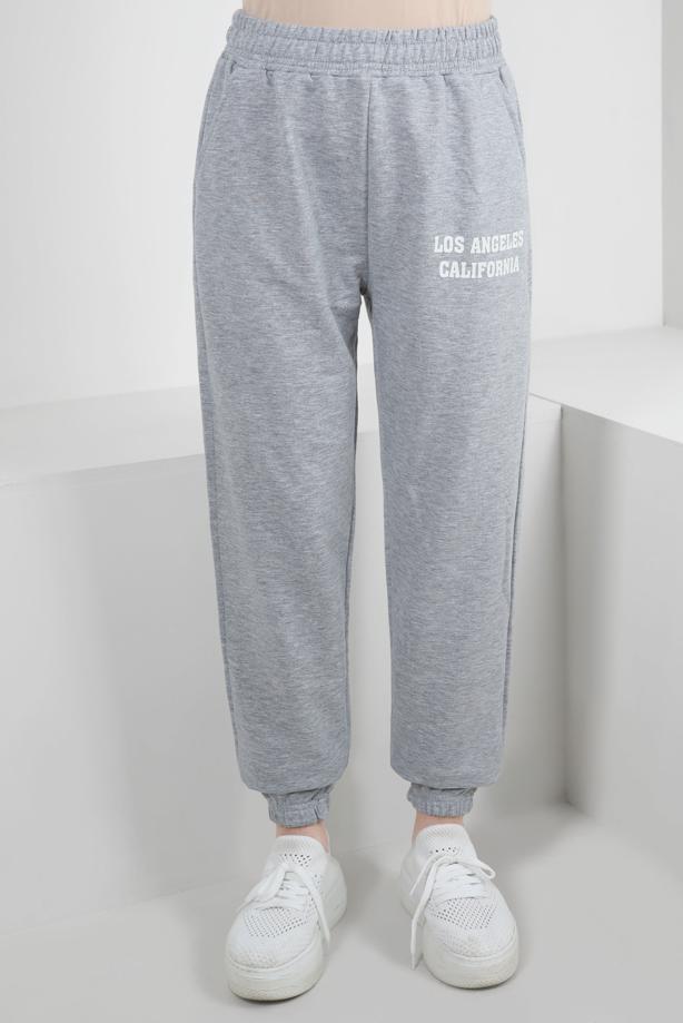 Vêtements hijab GRIS PANTALON DE SPORT TAILLE ÉLASTIQUE AVEC DÉTAIL SLOGAN T 1602 - TRENDTESETTÜR