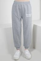 Hijab clothing GREY ELASTIC WAIST SWEATPANTS WITH SLOGAN DETAIL T 1602