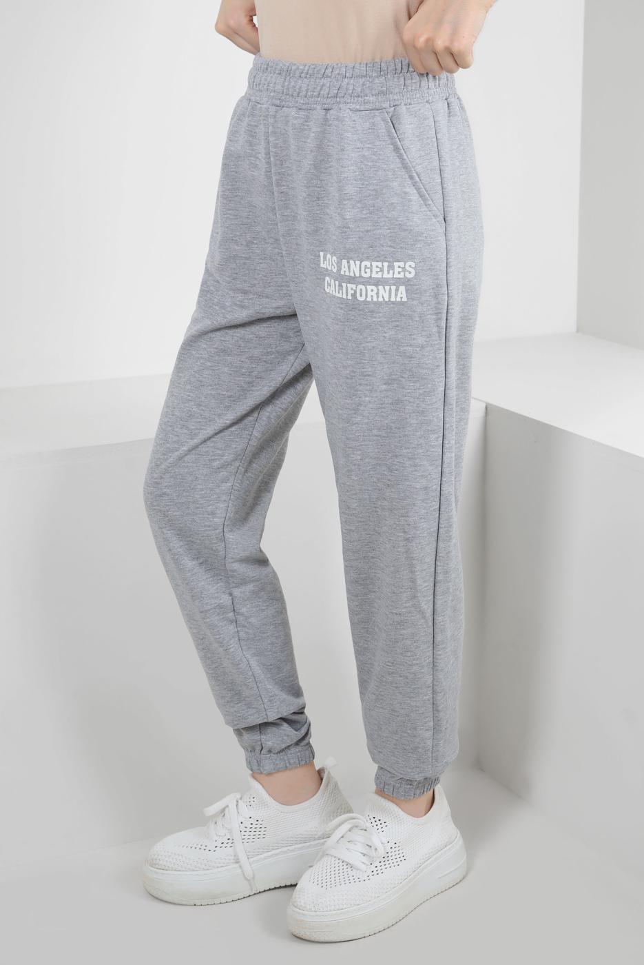 Hijab clothing GREY ELASTIC WAIST SWEATPANTS WITH SLOGAN DETAIL T 1602