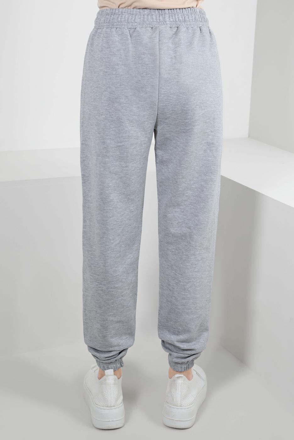 Hijab clothing GREY ELASTIC WAIST SWEATPANTS WITH SLOGAN DETAIL T 1602