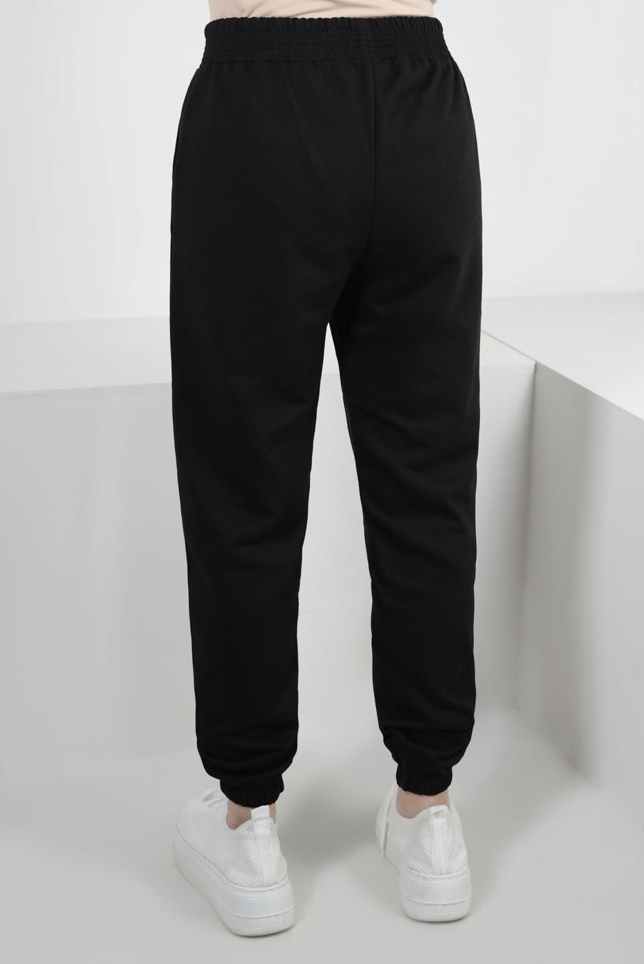 Tesettür giyim SİYAH BELİ LASTİKLİ YAZI DETAYLI EŞOFMAN ALTI T 1702