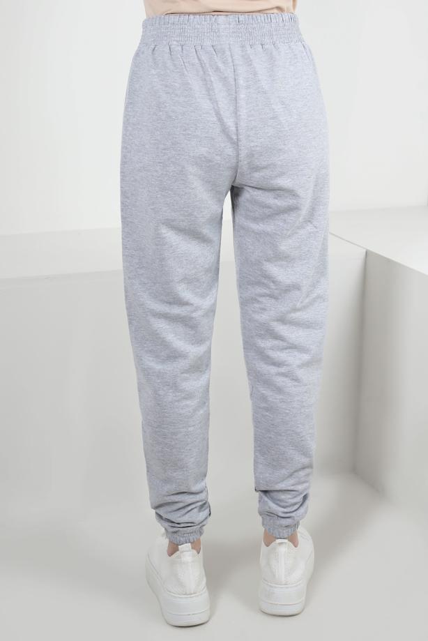 Hijab clothing GREY ELASTIC WAIST SWEATPANTS WITH SLOGAN DETAIL T 1702 - TRENDTESETTÜR