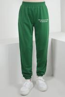 Hijab clothing GREEN ELASTIC WAIST SWEATPANTS WITH SLOGAN DETAIL T 1702