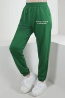 Hijab clothing GREEN ELASTIC WAIST SWEATPANTS WITH SLOGAN DETAIL T 1702