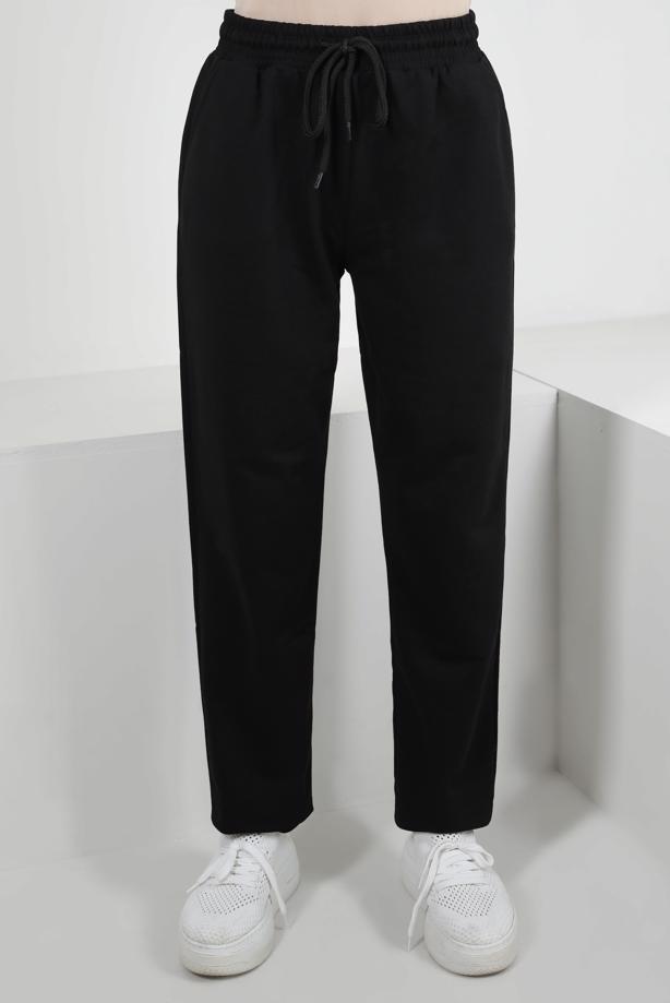 Hijab clothing BLACK ELASTIC WAIST SWEATPANTS WITH TIE DETAIL T 6502 - TRENDTESETTÜR