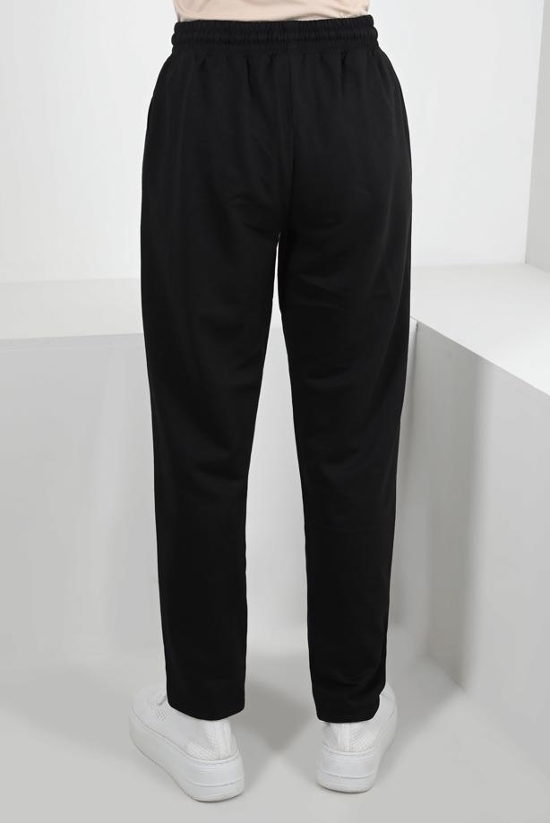 Hijab clothing BLACK ELASTIC WAIST SWEATPANTS WITH TIE DETAIL T 6502 - TRENDTESETTÜR