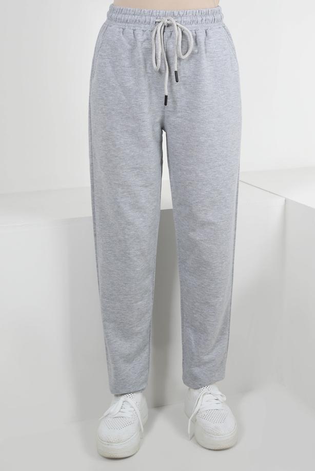 Hijab clothing GREY ELASTIC WAIST SWEATPANTS WITH TIE DETAIL T 6502 - TRENDTESETTÜR