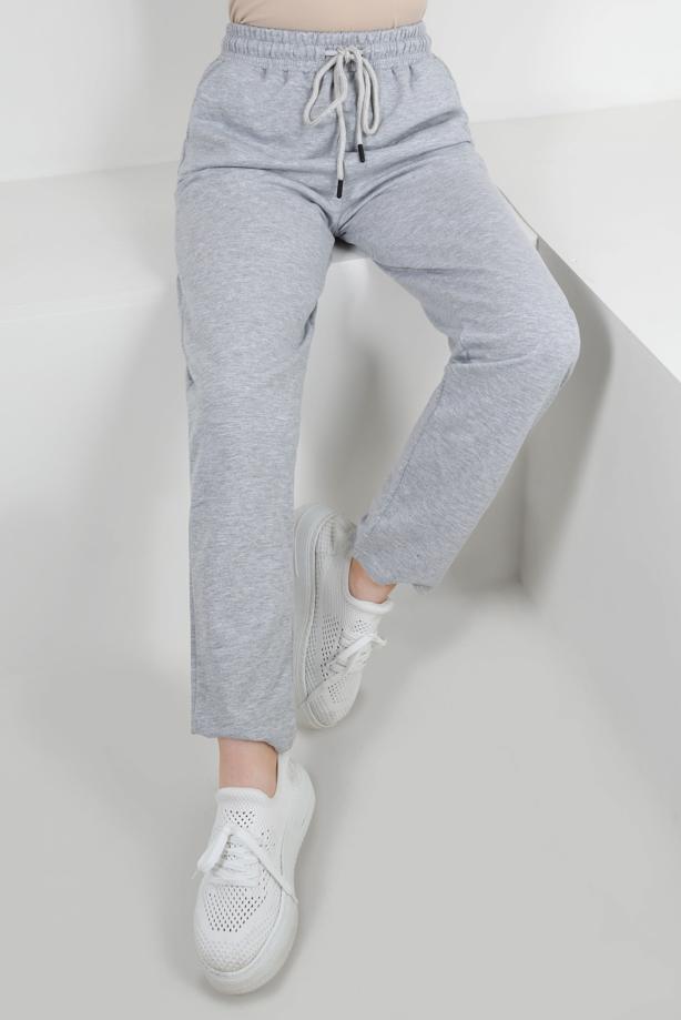 Hijab clothing GREY ELASTIC WAIST SWEATPANTS WITH TIE DETAIL T 6502 - TRENDTESETTÜR
