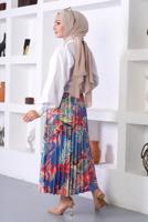 Tesettür giyim MAVİ DESENLİ PİLİSELİ ETEK T 0354