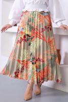 Tesettür giyim ÇOK RENKLİ DESENLİ PİLİSELİ ETEK T 0354