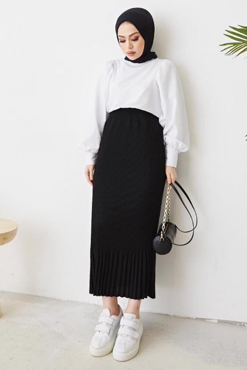 Vêtements hijab NOIR JUPE PLISSÉE À TAILLE ÉLASTIQUE T 502	