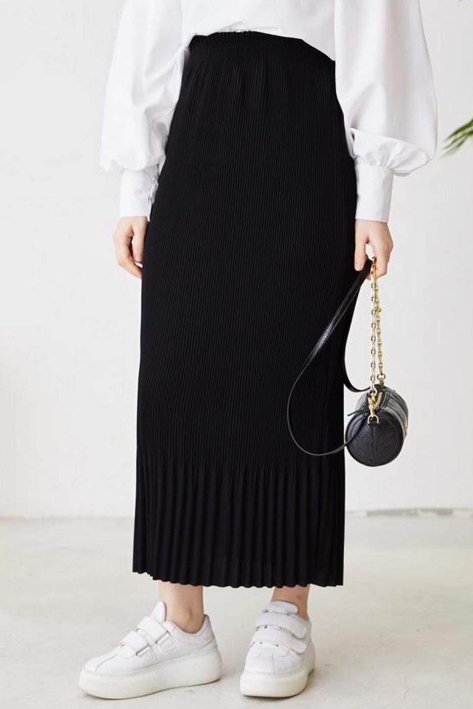 Vêtements hijab NOIR JUPE PLISSÉE À TAILLE ÉLASTIQUE T 502	