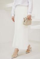 Tesettür giyim BEYAZ BELİ LASTİKLİ PİLİSELİ ETEK T 502