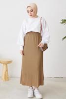Vêtements hijab BEIGE JUPE PLISSÉE À TAILLE ÉLASTIQUE T 502	