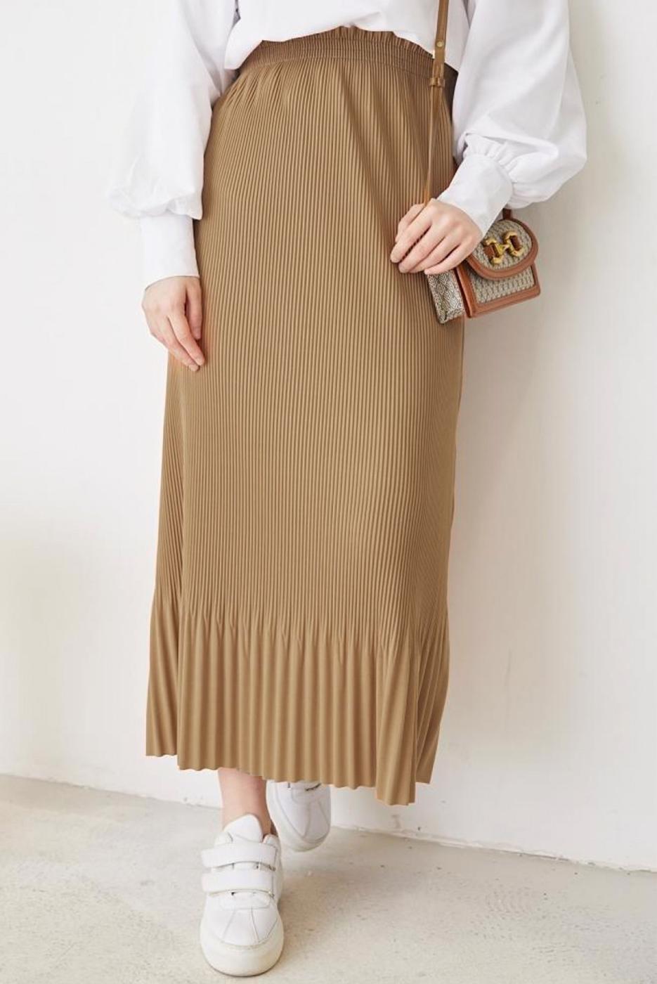 Vêtements hijab BEIGE JUPE PLISSÉE À TAILLE ÉLASTIQUE T 502	