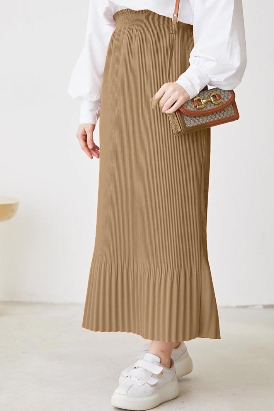 Vêtements hijab BEIGE JUPE PLISSÉE À TAILLE ÉLASTIQUE T 502	