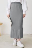 Tesettür giyim GRİ BELİ LASTİKLİ PİLİSELİ ETEK T 502