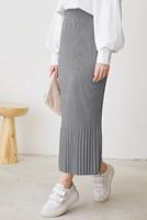 Tesettür giyim GRİ BELİ LASTİKLİ PİLİSELİ ETEK T 502