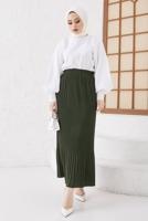 Tesettür giyim HAKİ BELİ LASTİKLİ PİLİSELİ ETEK T 502