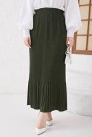 Tesettür giyim HAKİ BELİ LASTİKLİ PİLİSELİ ETEK T 502