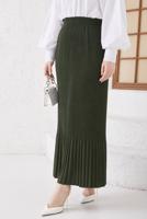 Tesettür giyim HAKİ BELİ LASTİKLİ PİLİSELİ ETEK T 502