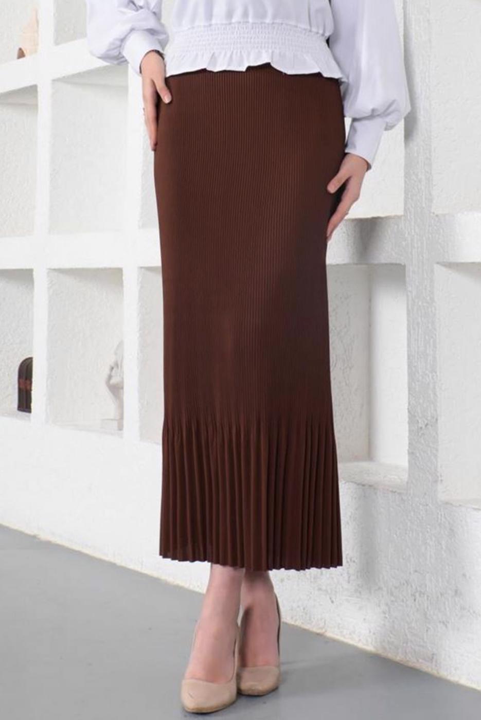 Vêtements hijab BRUN JUPE PLISSÉE À TAILLE ÉLASTIQUE T 502	