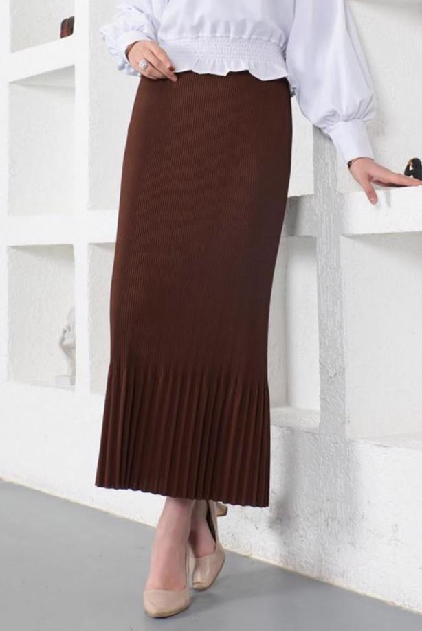 Vêtements hijab BRUN JUPE PLISSÉE À TAILLE ÉLASTIQUE T 502	 - TRENDTESETTÜR