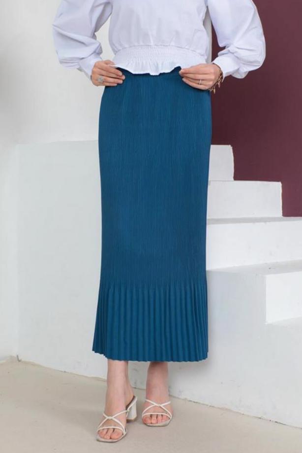 Vêtements hijab BLEU MARINE JUPE PLISSÉE À TAILLE ÉLASTIQUE T 502	 - TRENDTESETTÜR