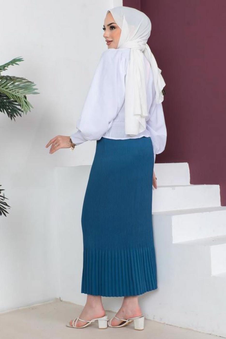 Vêtements hijab BLEU MARINE JUPE PLISSÉE À TAILLE ÉLASTIQUE T 502	