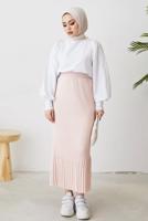 Hijab clothing BEIGE PLEATED SKIRT WITH ELASTIC WAIST T 502