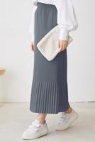 Tesettür giyim GRİ BELİ LASTİKLİ PİLİSELİ ETEK T 502