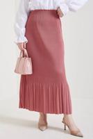 Tesettür giyim PEMBE BELİ LASTİKLİ PİLİSELİ ETEK T 502