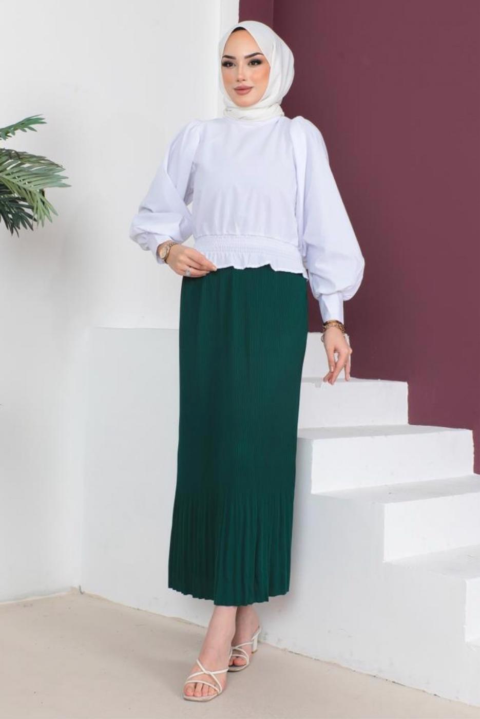Vêtements hijab VERT JUPE PLISSÉE À TAILLE ÉLASTIQUE T 502	