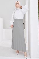 Tesettür giyim GRİ BELİ LASTİKLİ PİLİSELİ ETEK T 702