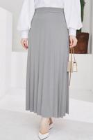 Tesettür giyim GRİ BELİ LASTİKLİ PİLİSELİ ETEK T 702