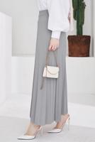 Tesettür giyim GRİ BELİ LASTİKLİ PİLİSELİ ETEK T 702