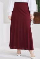 Tesettür giyim BORDO BELİ LASTİKLİ PİLİSELİ ETEK T 702