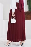 Tesettür giyim BORDO BELİ LASTİKLİ PİLİSELİ ETEK T 702