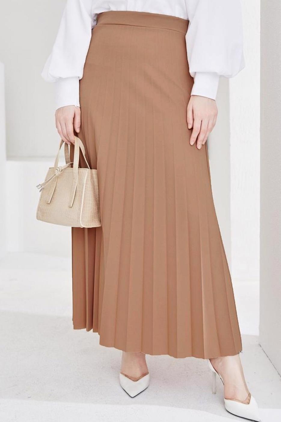 Vêtements hijab BRUN JUPE PLISSÉE À TAILLE ÉLASTIQUE T 702