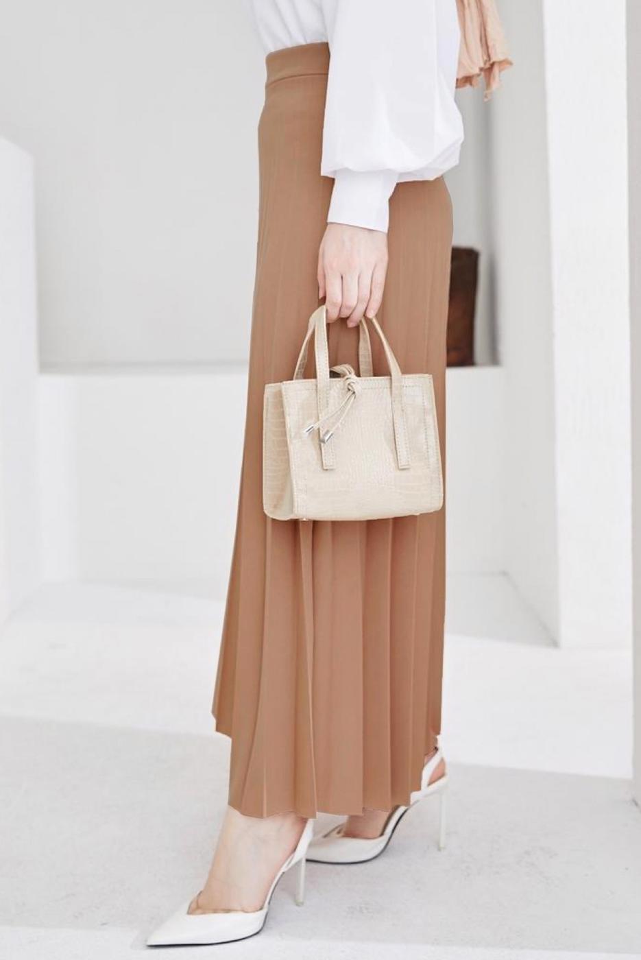 Vêtements hijab BRUN JUPE PLISSÉE À TAILLE ÉLASTIQUE T 702