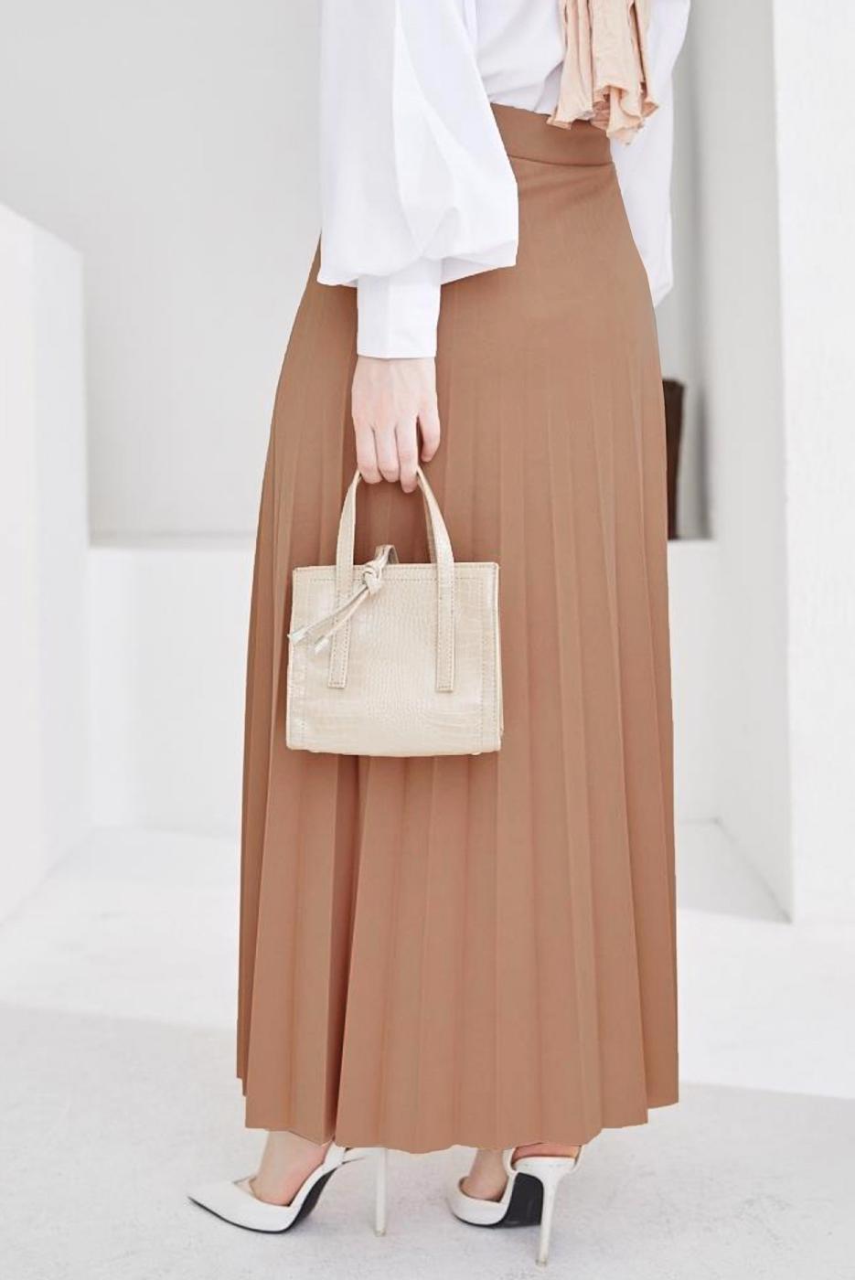 Vêtements hijab BRUN JUPE PLISSÉE À TAILLE ÉLASTIQUE T 702