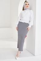 Tesettür giyim GRİ BELİ LASTİKLİ KALEM ETEK T 802