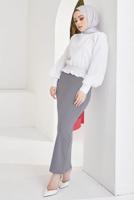 Tesettür giyim GRİ BELİ LASTİKLİ KALEM ETEK T 802