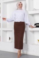 Tesettür giyim KAHVE BELİ LASTİKLİ KALEM ETEK T 802
