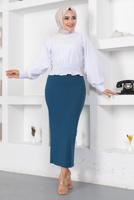 Tesettür giyim LACİVERT BELİ LASTİKLİ KALEM ETEK T 802