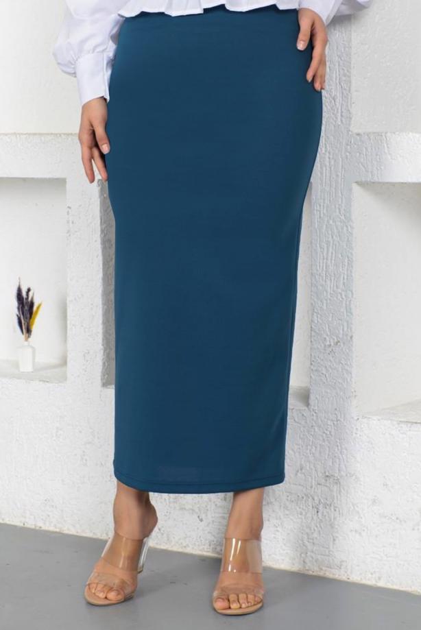 Tesettür giyim LACİVERT BELİ LASTİKLİ KALEM ETEK T 802 - TRENDTESETTÜR